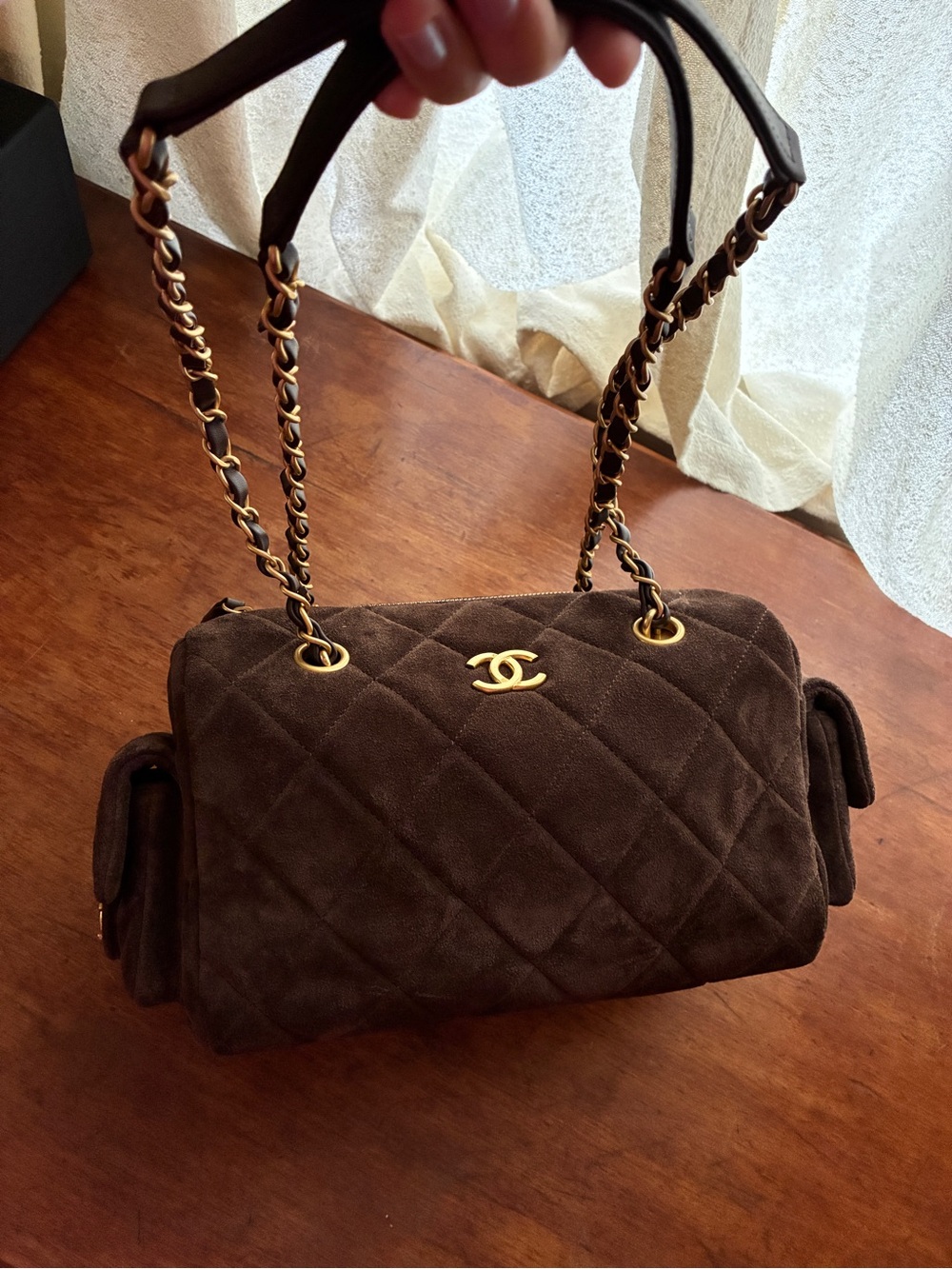 Chanel Bowling Hobo Quilted Suede Shoulder Bag in Dark Brown